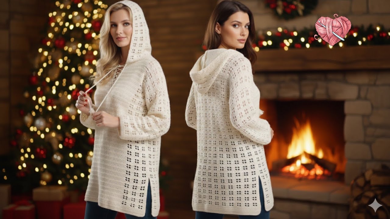 Вам понравится эта модель | Простая туника с капюшоном, связанная крючком | Мастер-класс 