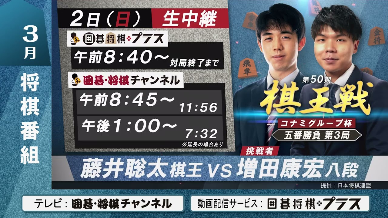 【生放送3/2】[生] 第50期 棋王戦 コナミグループ杯 五番勝負 第3局