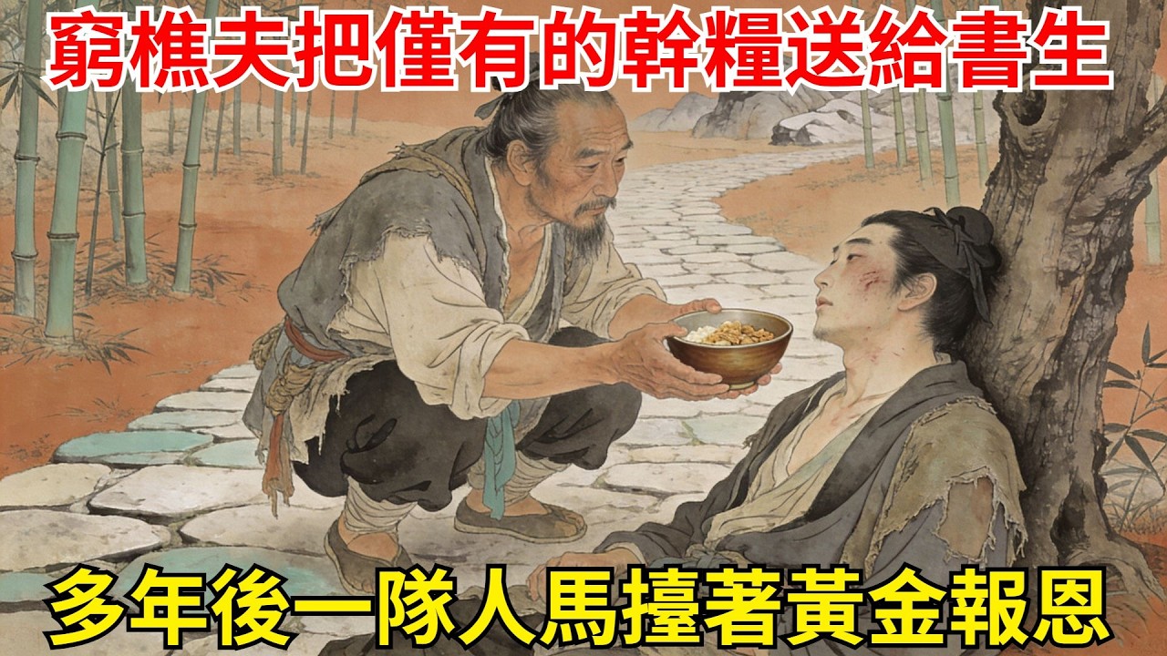 窮樵夫把僅有的幹糧送給餓暈書生，多年後一隊人馬擡著黃金登門：恩公，我來報恩了！#故事頻道#民間故事#故事分享#中國文化#情感#聽書
