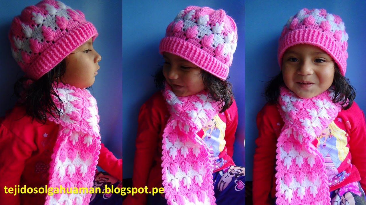 chalina o bufanda tejido a crochet para niña paso a paso en punto arbolitos. TEJIDOS OLGA HUAMAN