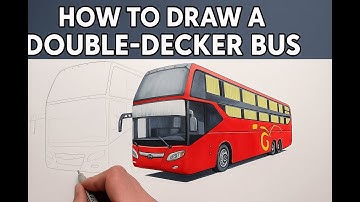 From Lines to Life Drawing a Double Decker Red Express Bus  Realistic Marker Art Tutorial