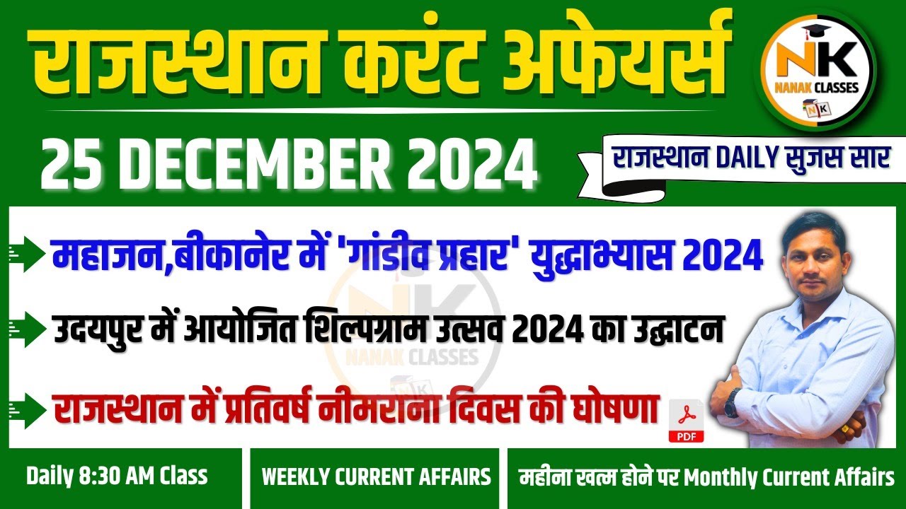 25 DECEMBER 2024 Rajasthan current Affairs in Hindi | Daily सुजस Report ...