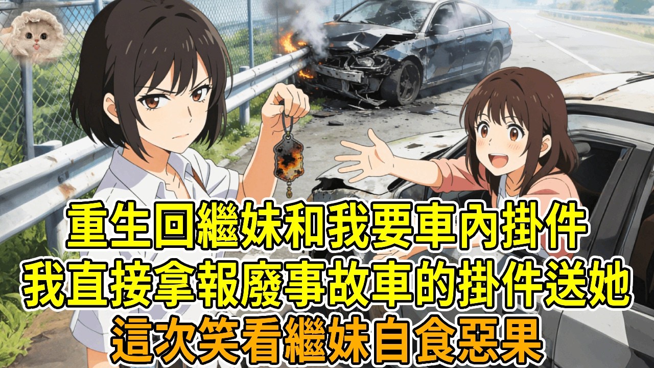 上一世，繼妹開車出門總出事故，和我要我用過的車內掛件，我說買個新的送給她，她卻說不用破費堅持要舊的。後來她萬事順意，我卻遭遇意外車禍，再睜眼我把報廢車的掛件送給她！