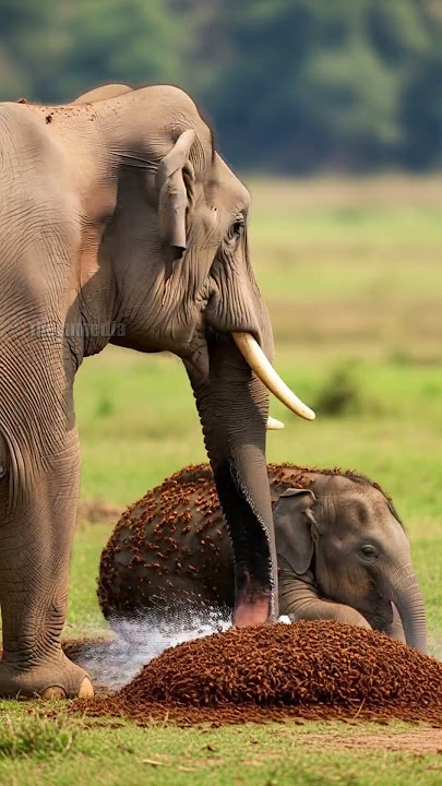 Mother Elephant Fights Off Swarm Of Hornets To Save Her Calf! #rescue #animals #Wildlife