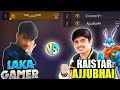 Raistar  ajjubhai vs laka gamer ajjubhai  raistar fan challenge me 1 vs 2 garena free fire