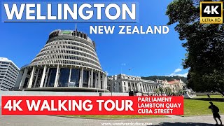 NZ Parliament Buildings - Lambton Quay - Cuba Street – WELLINGTON 4K Walking Tour with Captions