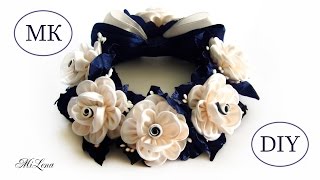 РЕЗИНКА НА ПУЧОК, МК / DIY Kanzashi Flower Bun Garland Headband / DIY Hair Bun Scrunchies Headband