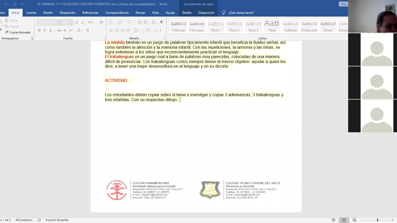 25/06/2020 DEPORTE FORMATIVO-NOVENO-SEMANA 17 Y 18 EXPRESIONES ORALES-RETROALIMENTACIÓN