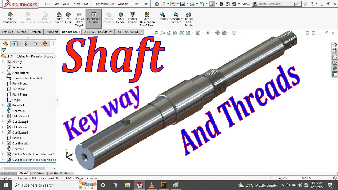 SolidWorks Tutorials Design Shaft With Key Way And Thread In SolidWorks 