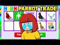 Trading NEON PARROT in Adopt Me RICH SERVER (Roblox Trading Proof)