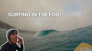 I find a wave hidden in the fog and go through a hard paddle out! Surf POV Portugal