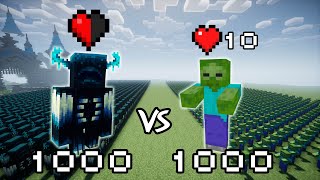 1000 Half Heart Wardens Vs 1000 Zombies  | Minecraft