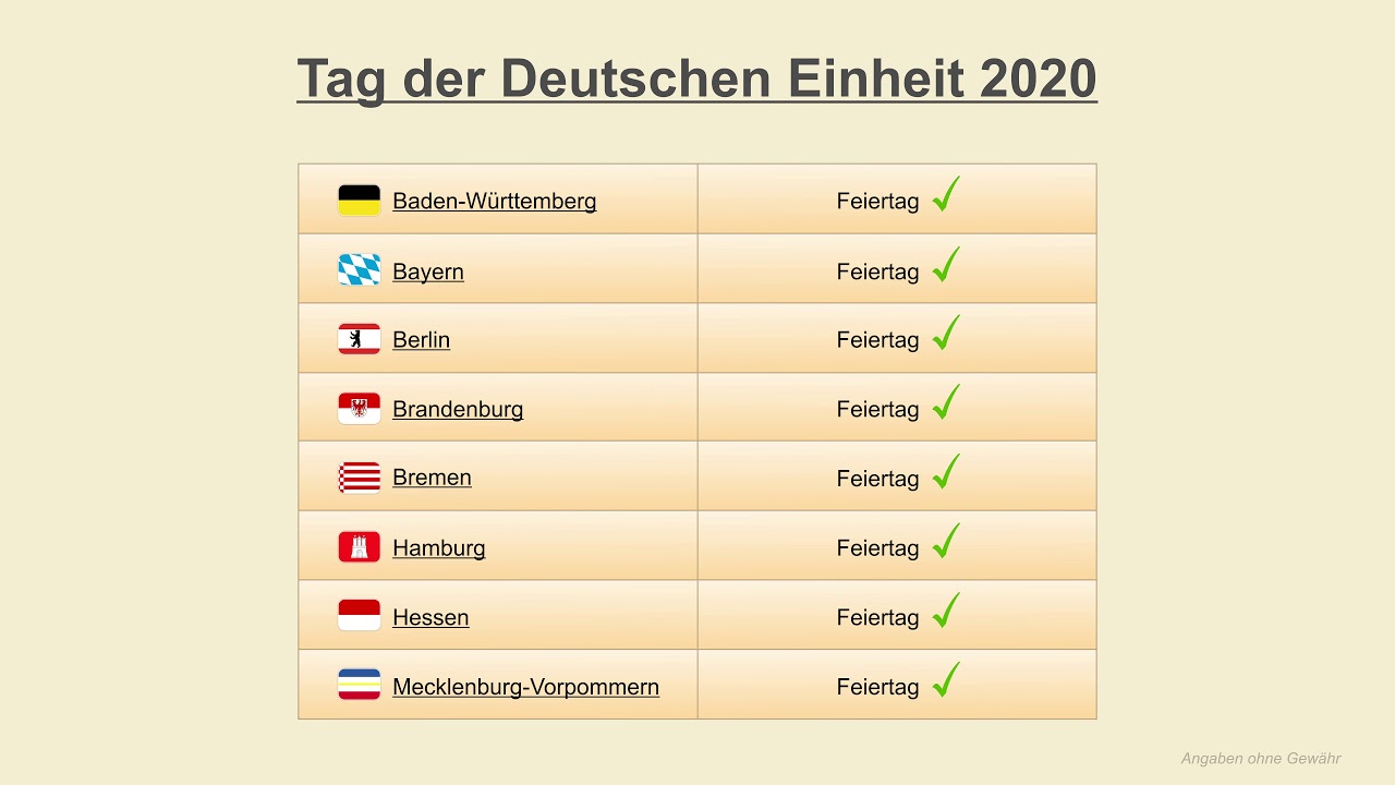Tag der Deutschen Einheit 2020 Datum Feiertage Deutschland 2020 YouTube Tag der Deutschen Einheit 2020 Datum Feiertage Deutschland 2020 YouTube