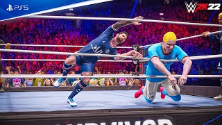 WWE 2K22 Haaland & Mbappe & Neymar vs Messi & Ronaldo & Zlatan | 6 Man Tag Team Match | 4K