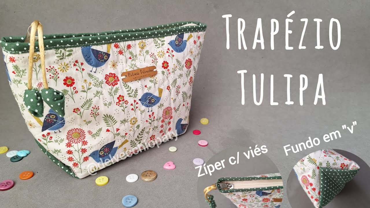 Necéssaire Trapézio Tulipa - fundo V e acabamento em viés