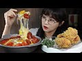 치즈듬뿍! 페퍼로니 볶음밥 후라이드치킨 먹방! PEPPERONI CHEESE FRIED RICE & CRISPY CHICKEN MUKBANG | EATING SOUNDS