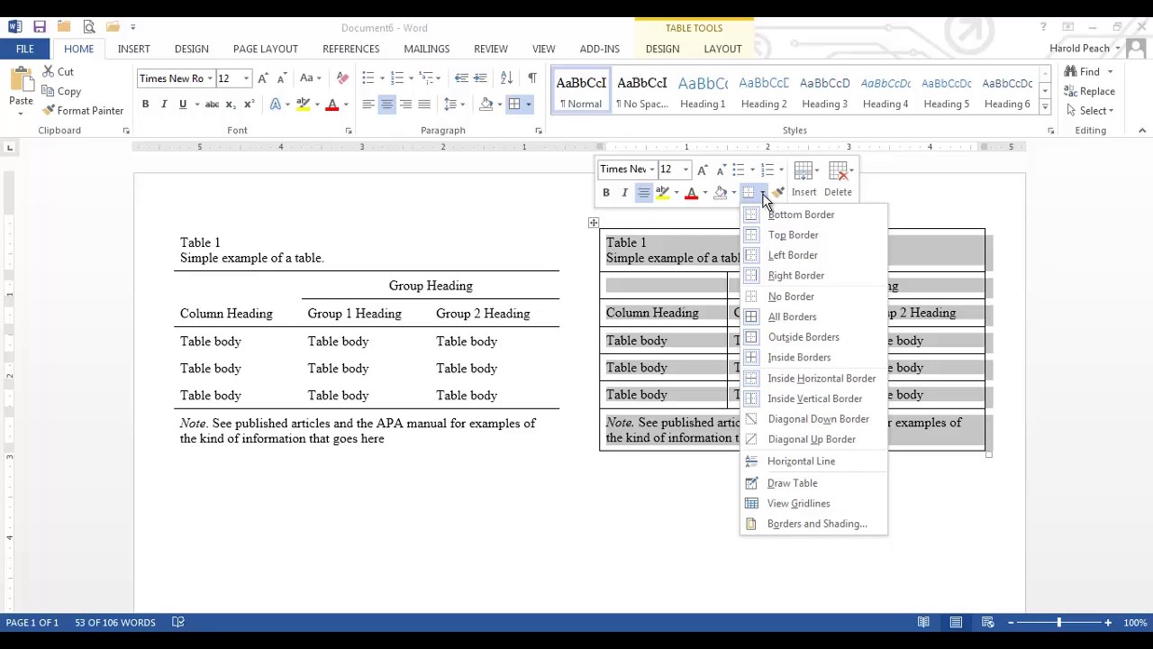 copy table formatting in word