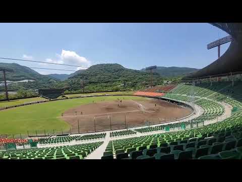 20230722　ｵｰｹｽﾄﾗ風? 球団歌｢未来のステージへ｣が流れる　香川ｵﾘｰﾌﾞｶﾞｲﾅｰｽﾞ主催試合@香川県営野球場(ﾚｸｻﾞﾑｽﾀｼﾞｱﾑ) 四国ｱｲﾗﾝﾄﾞﾘｰｸﾞplus