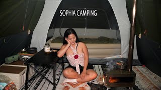 CAMPING ALONE IN THE FOREST BY A COLD STREAM - RELAX , COZY IN TENT WITH A WOOD STOVE - ASMR