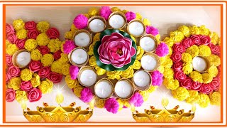 Easy artificial flower rangoli with tealight candle | special karthigai deepam rangoli screenshot 5