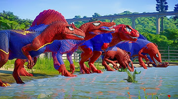 ALL SPIDER-MAN TEAM in Jurassic World | Dinosaur Pro 11 SuperHero Dinosaurs!