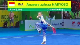Anasera Zahraa Haryoso🇮🇩 9.10 score🥇Qiangshu (C Group) 8th World Junior Wushu Championship Indonesia