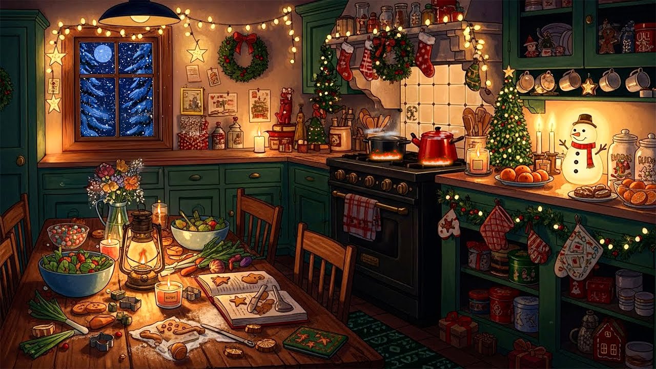 Winter Snowy Night and You’re Listening to Vintage Music in a Cozy Cottage Kitchen | Blizzard Sounds