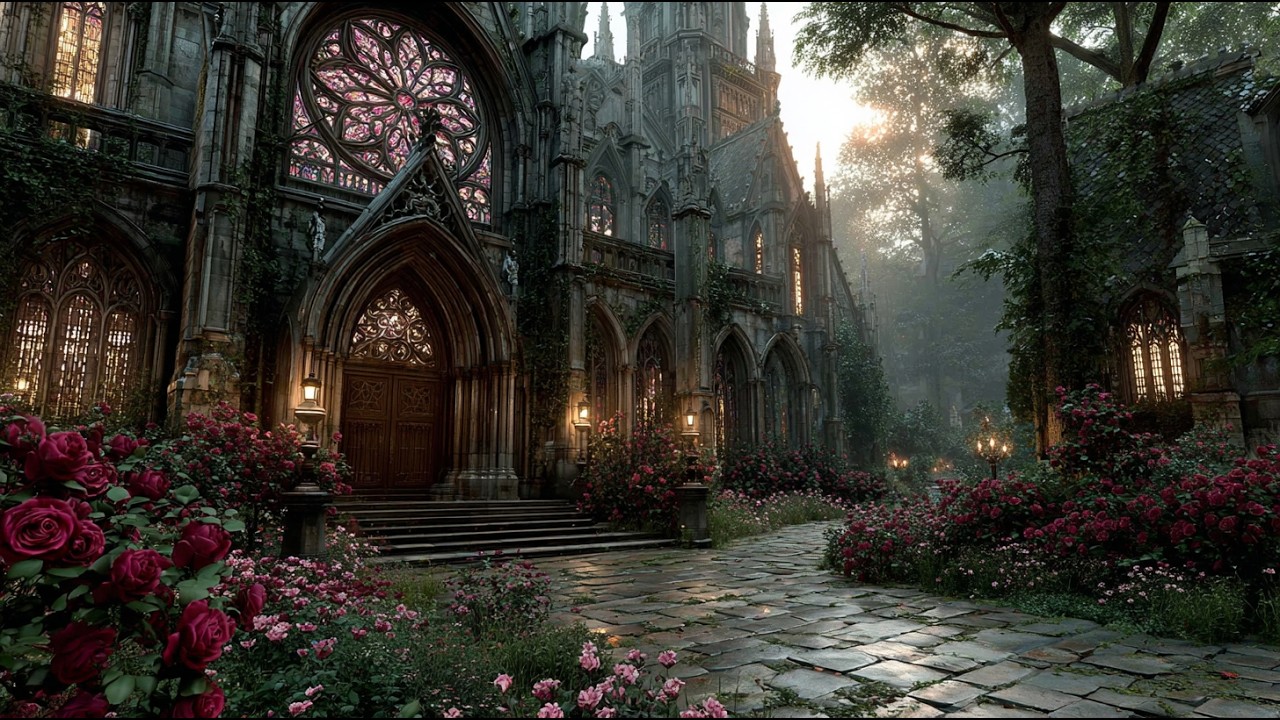 The Rosebound Cathedral at Golden Dusk | Medieval Fantasy Music & Animated Ambience