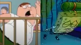 Peter and SpongeBob Fall down the stairs but their voices have swapped