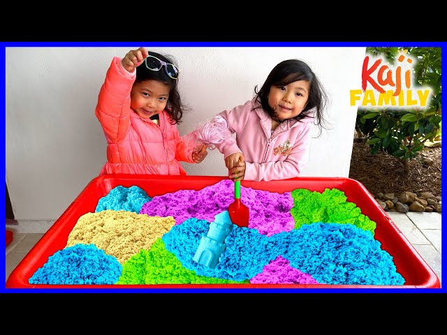 Emma and Kate play with Kinetic Sand Rainbow Kids Toys!!! class=