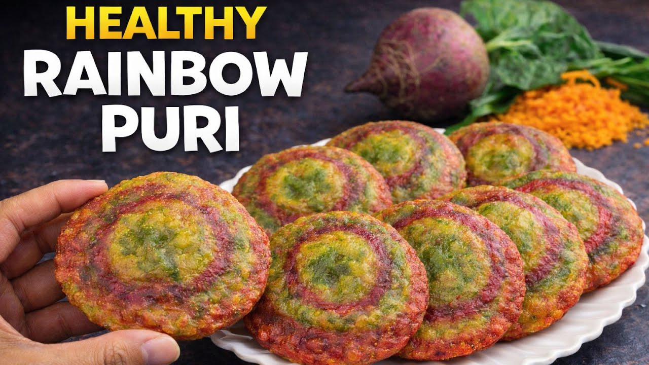 Healthy Rainbow Puri Recipe | Colorful Soft Puri with Natural Vegetable Colors