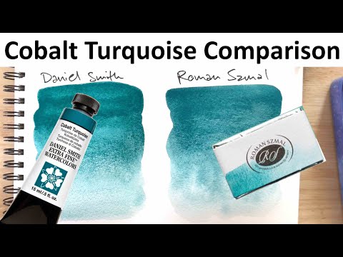 Cobalt Turquoise PB36 Watercolor Comparison - Roman Szmal, Winsor&Newton,  Schmincke, Daniel Smith 