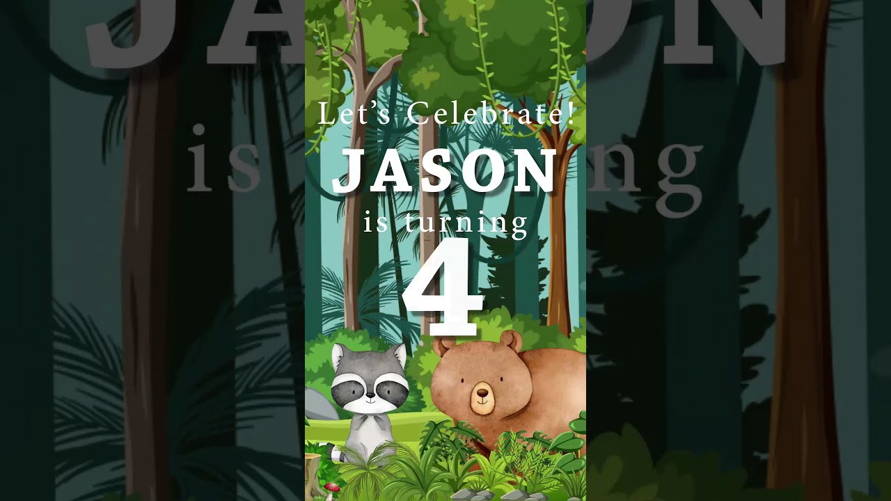 Boy Birthday Video Invitation Woodland Jungle Forest Birthday Animated Video Invitation E-vite