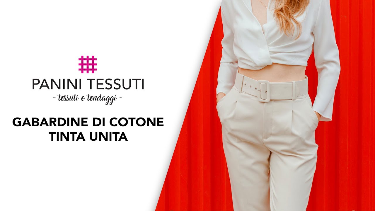 Tessuto Gabardine di Cotone - Colore Bianco Placcato Coprente Oro - Mezzo  Metro 