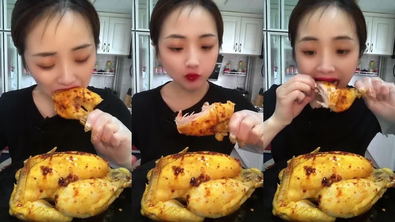 ASMR MUKBANG| ROAST CHICKEN, FRIED BREAD, BLACK DESSERT, EATING SHOW ...