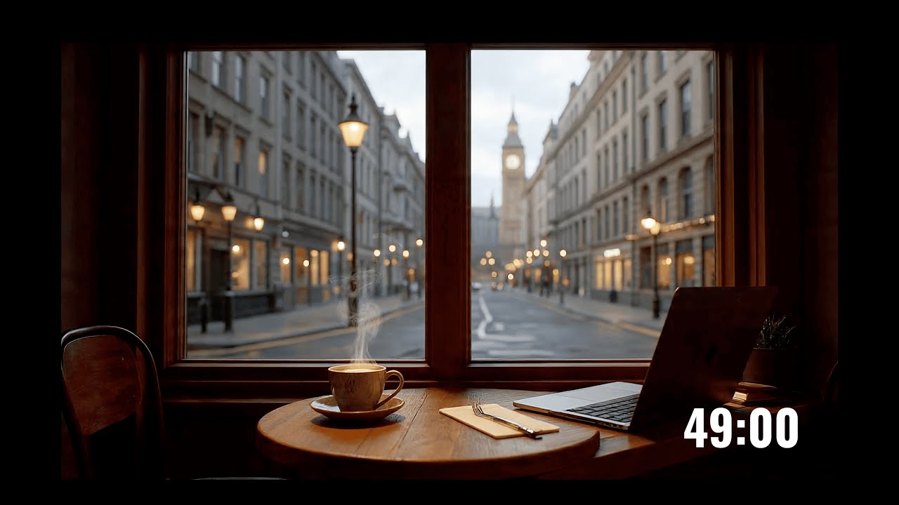 Deep Focus Pomodoro 2×50 Rain Sounds | London Cozy Cafe Study
