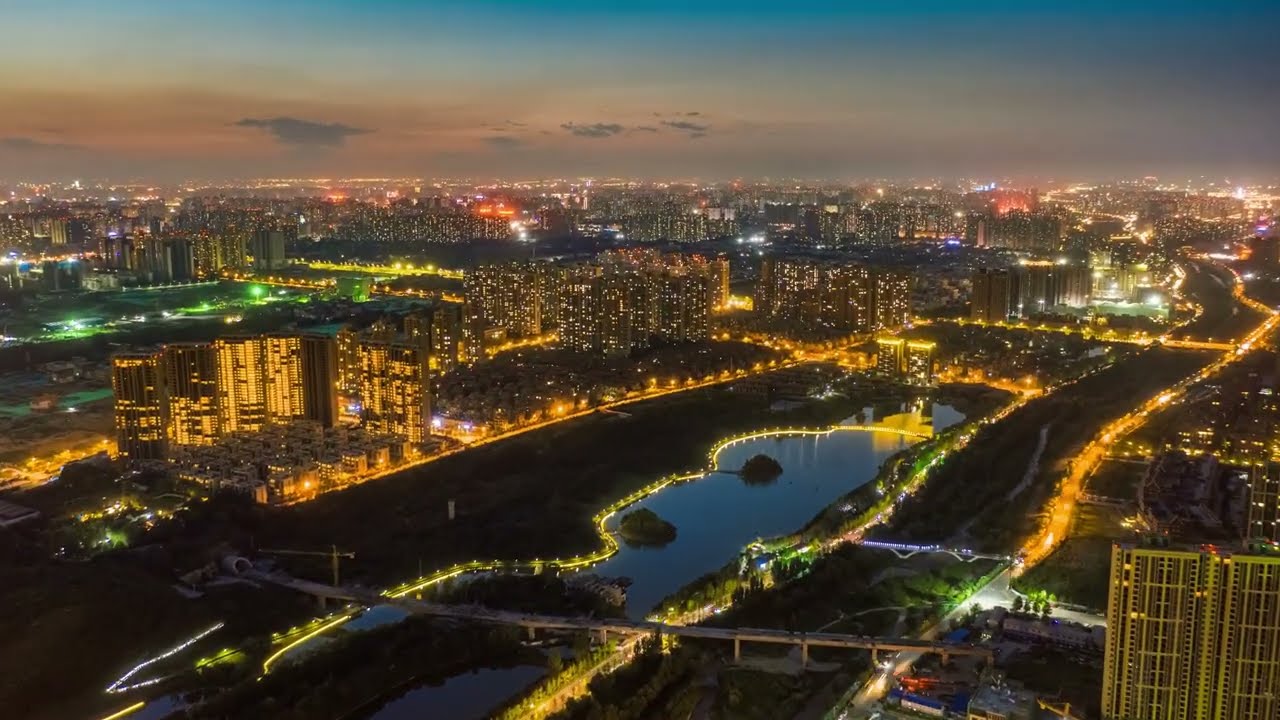 Aerial photography of Xi'an Yanming Hunan Third Ring Road night scene.