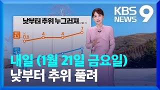 [날씨] 내일(21일) 낮부터 추위 풀려…경기 남부·충청 미세먼지 ‘나쁨’ / KBS  2022.01.20.