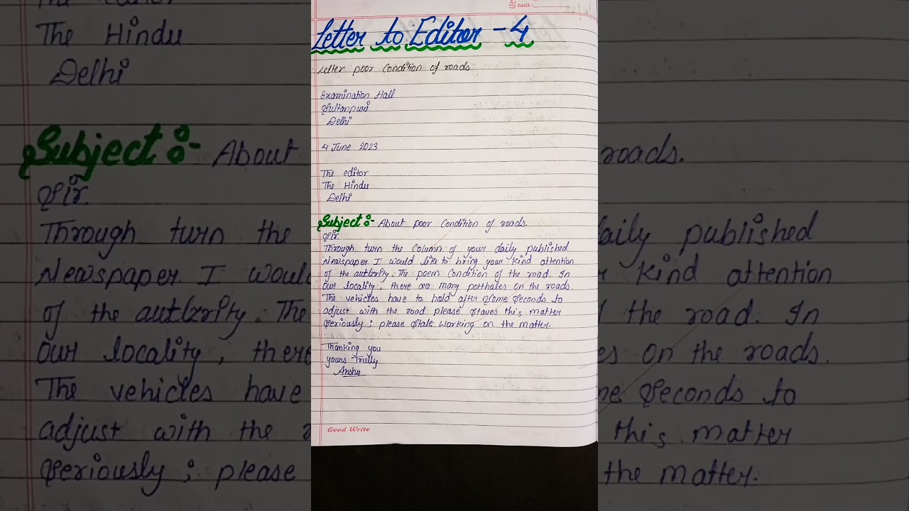 Letter to editor about poor condition road l Letter writing ll 