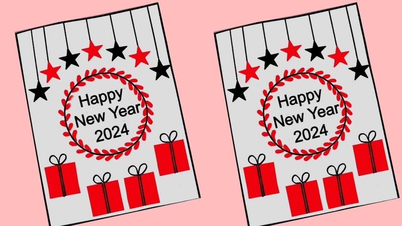 2024 New Year Cards, 2024 Happy New Year Card, 2024 Greeting Cards A6,  SIMPLE Card With Recycled Envelope 