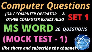 HPSSC JOA 965 | COMPUTER OPERATOR 1003 | HPU JOA | HP SECRETARIAT CLERK | MOCK-1 | MS WORD QUESTIONS