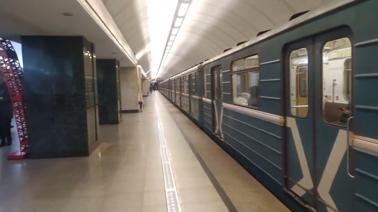 Metro station Trubnaya, Moscow - interior view, arrival and departure of the train Fragment 33
