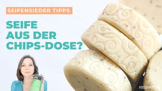 Runde Seife sieden mit Chipsdose als Seifenform - Peelingsseife Aloe Vera & Lemongras - Siedetipps