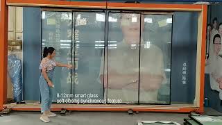 HdsafeSwitchable Smart Glass Double Opening With Black Slim Frame Sliding Door screenshot 5