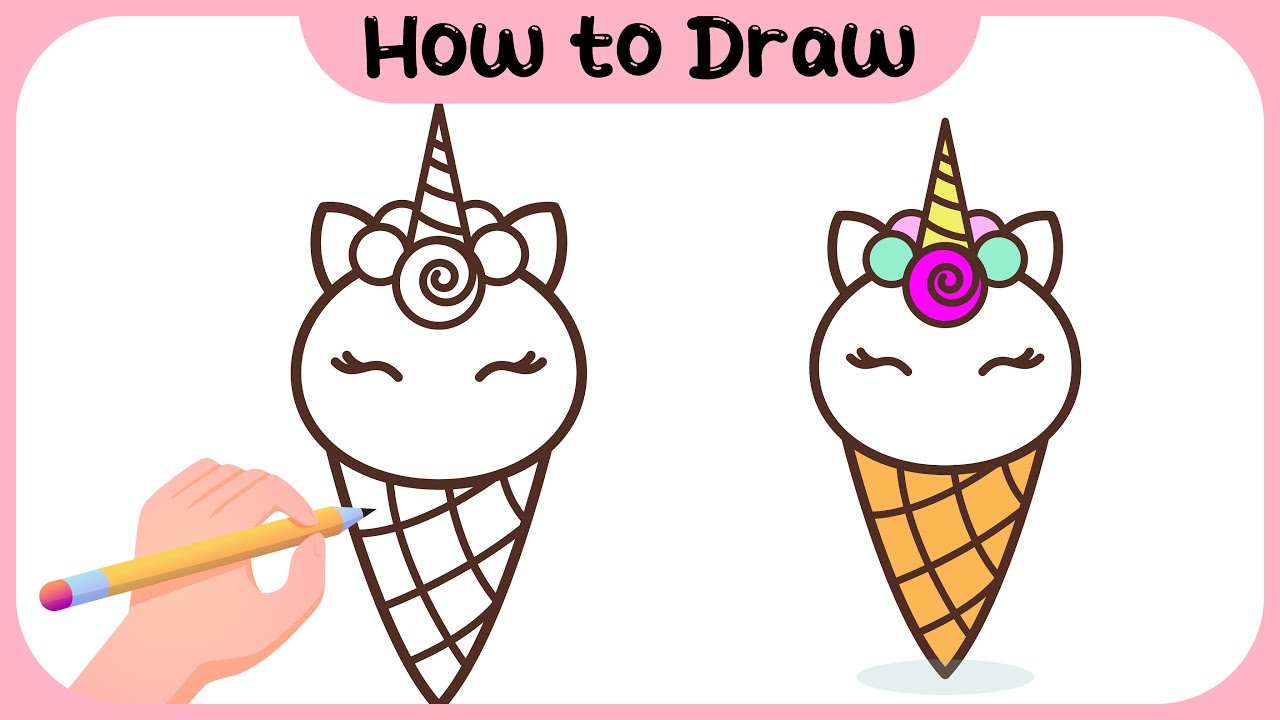 How to draw a Unicorn Ice Cream | Unicorn Ice Cream Drawing step by ...