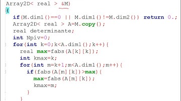 Vídeo P 4.7. El cálculo del determinante por el método de Gauss en C++