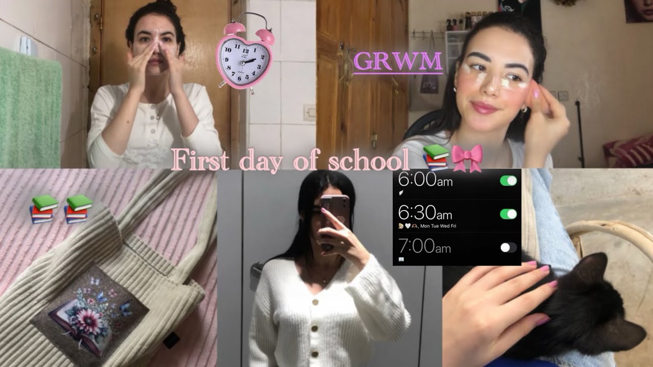 First day of school 🏫📚| Grwm💄✨going to school 💒 تجهزو معي للمدرسة