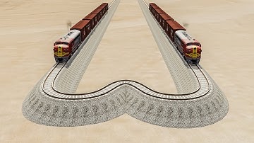 Impossible W Shape Joined Overlapping Rail Tracks Vs Trains Crossing - BeamNG.Drive