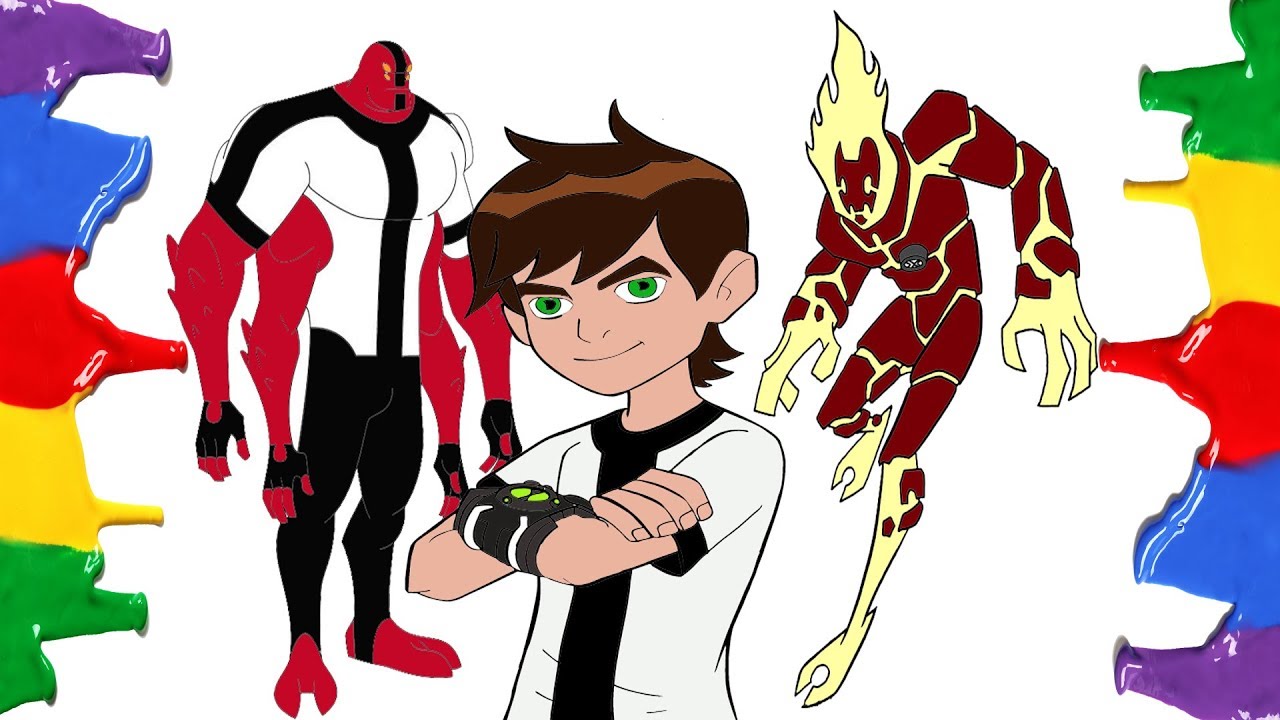 How to Draw and Color - Ben 10 & Four Arms & Fire Blast ...