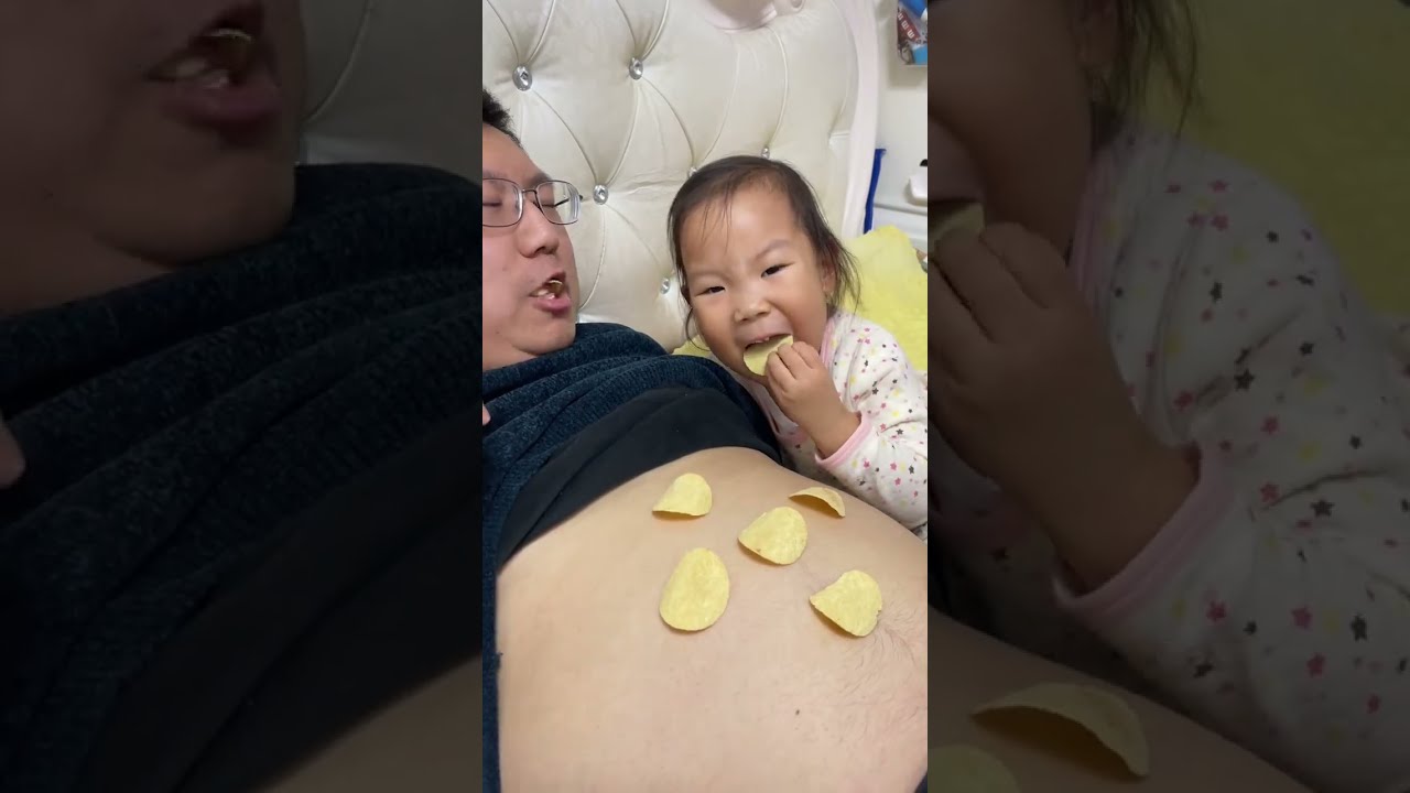 Fighting With Dad For Potato Chips Taking Care Of Baby Men Series